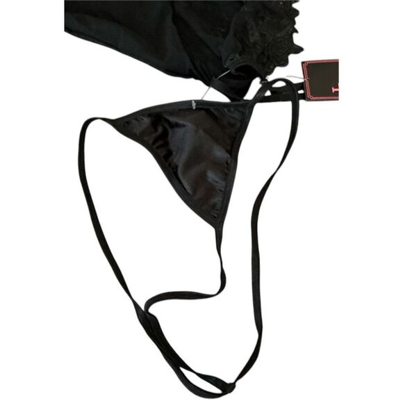 Lovely Lies Black Lace Up Corset Garters G String Lingerie 1X-2X - Picture 3 of 9